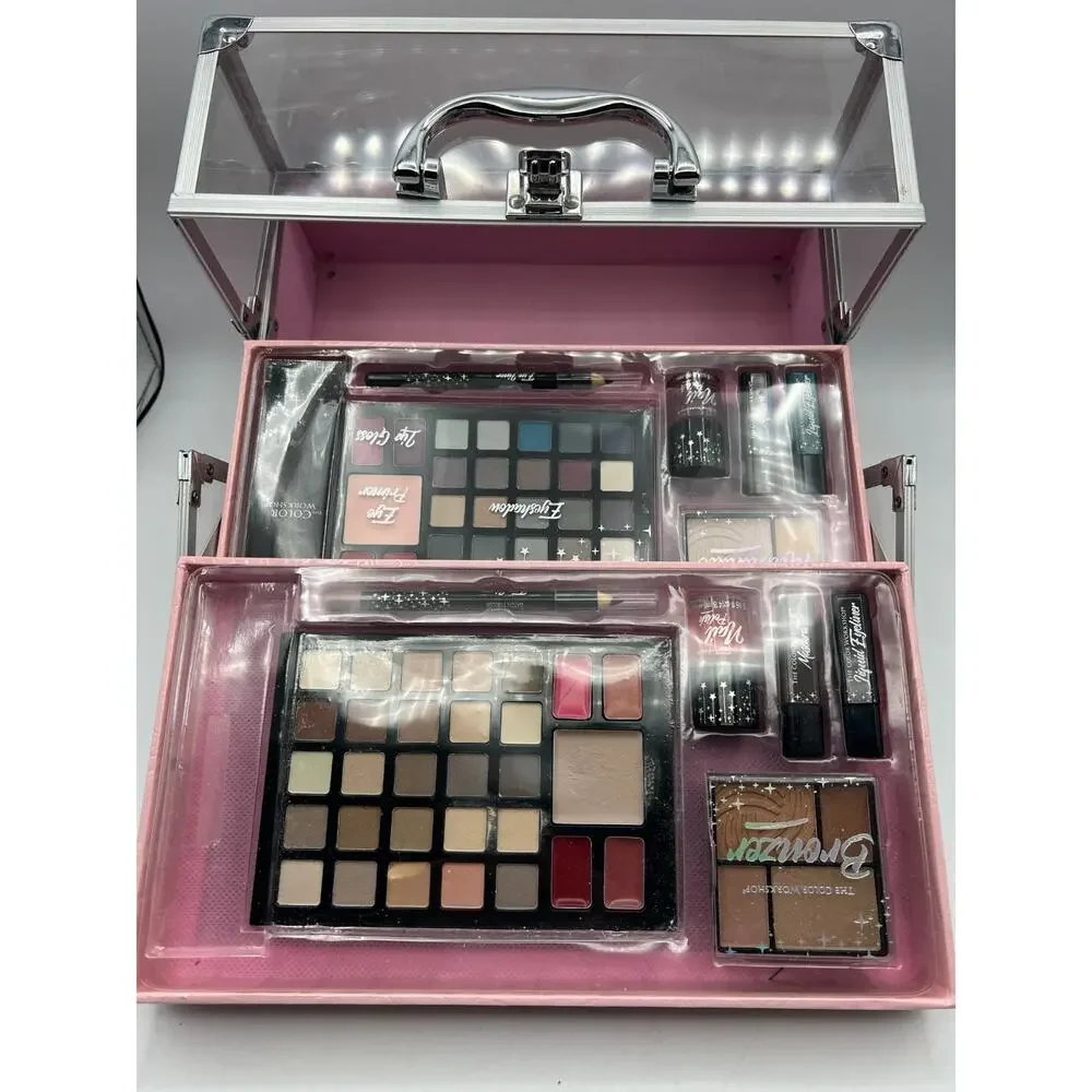 The Color Workshop Makeup Train Case Pink Cosmetic Kit Eyeshadow Lip Gloss New